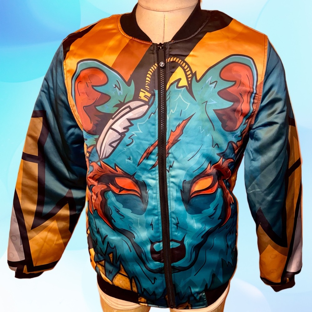 🔥Host Pick🔥Fresh Hoods Bomber jacket with colorful wolf print new without tags